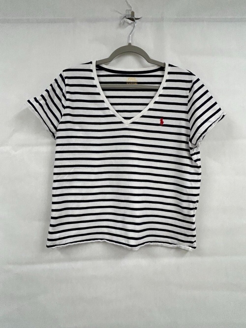 Polo Ralph Lauren XL Striped V Neck Tee Coastal Granddaughter Quiet Luxury Top